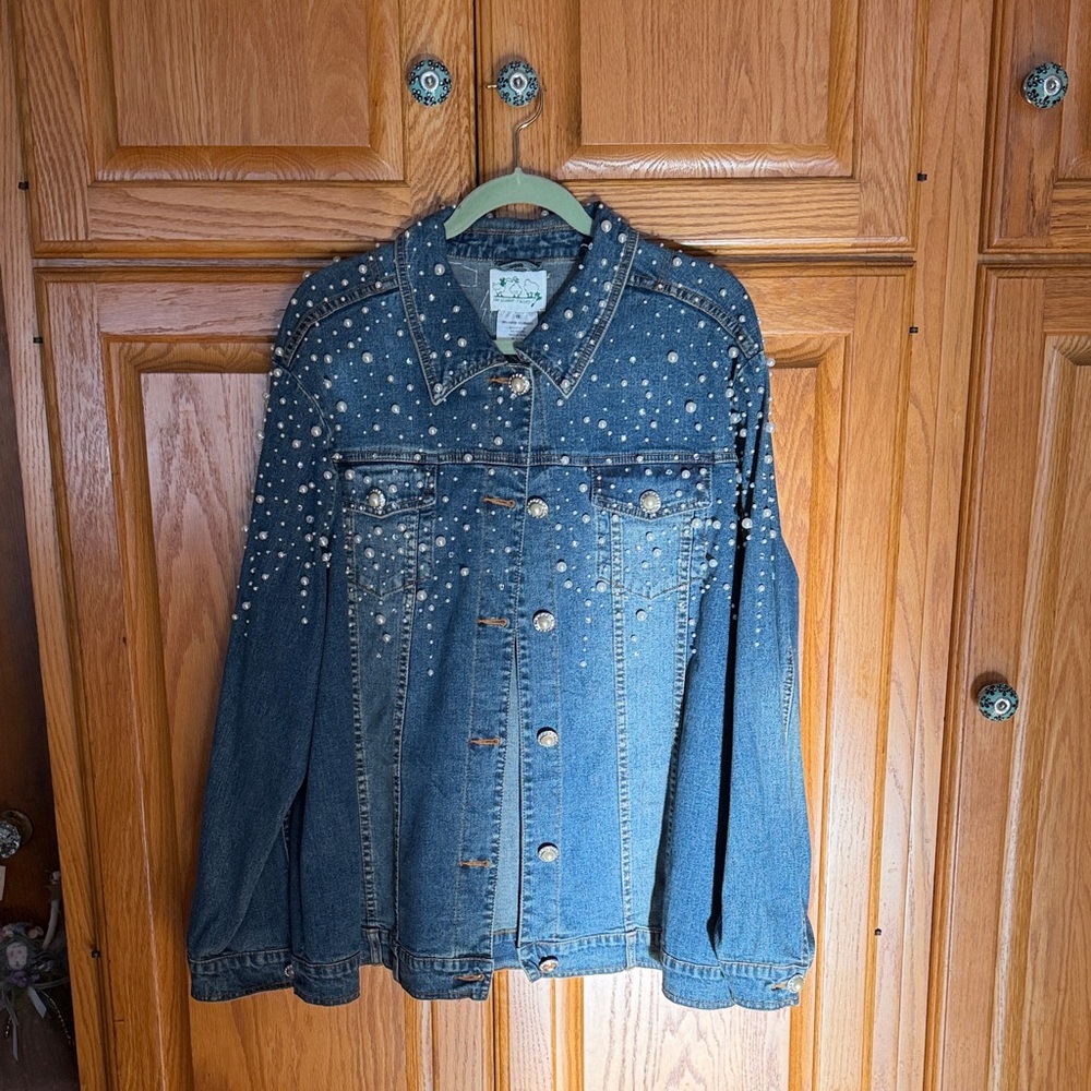 Quacker Factory Pearl and Rhinestone Denim Jacket